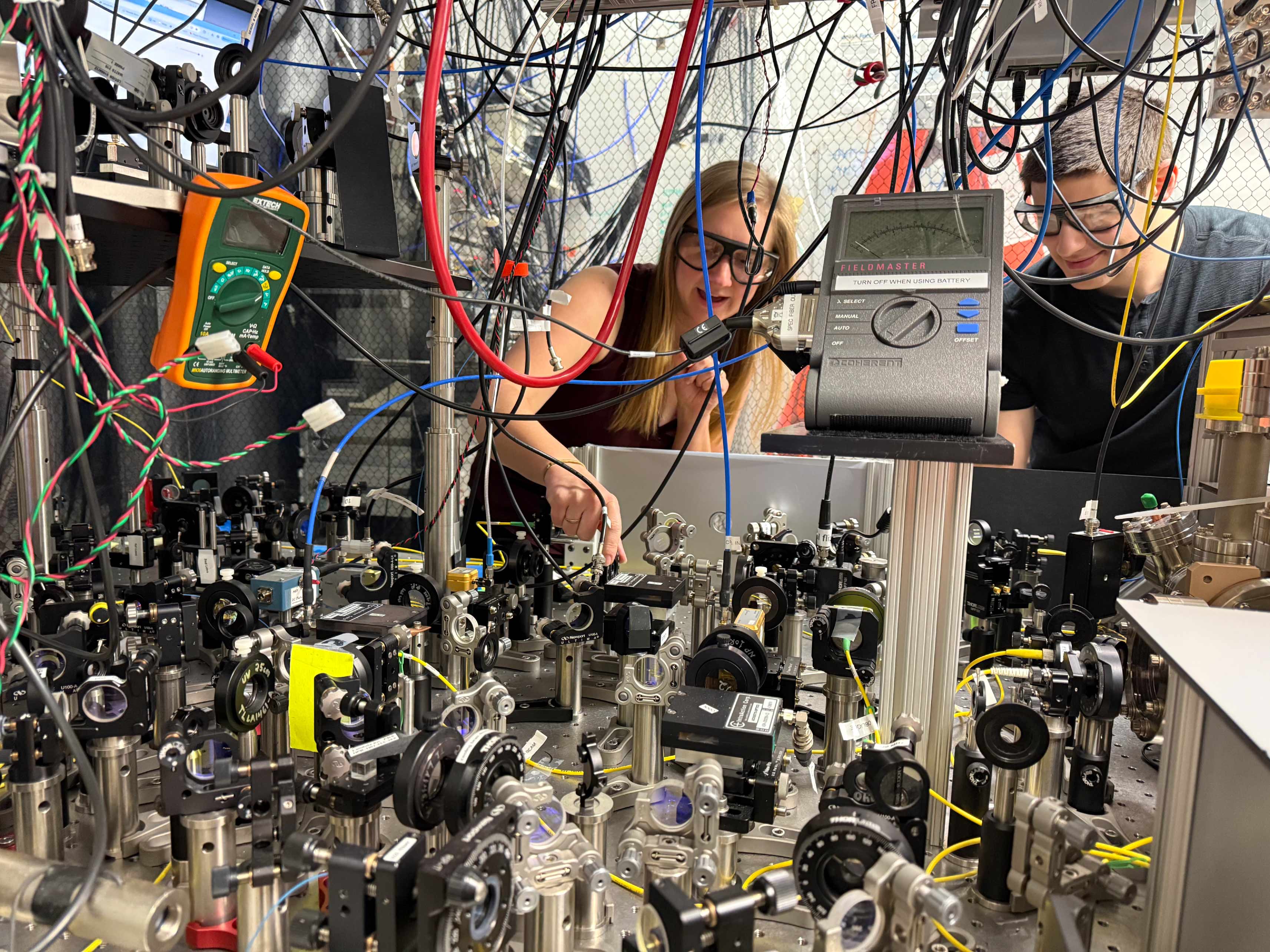 Alaina Green with UMD graduate student Matthew Diaz working on an equipment in Green's lab. (Credit: Connor Goham)