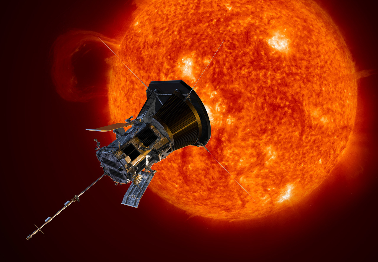 This illustration shows NASA’s Parker Solar Probe near the sun. Credit: NASA/Johns Hopkins APL/Steve Gribben.